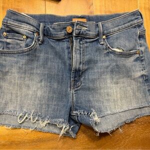 MOTHER Blue Denim Fray Shorts 26